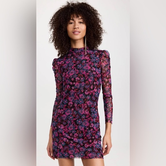 Misa Los Angeles Dress Women's Size XS Purple Pink Floral Mesh Mini Sleeves NWT - Picture 3 of 16